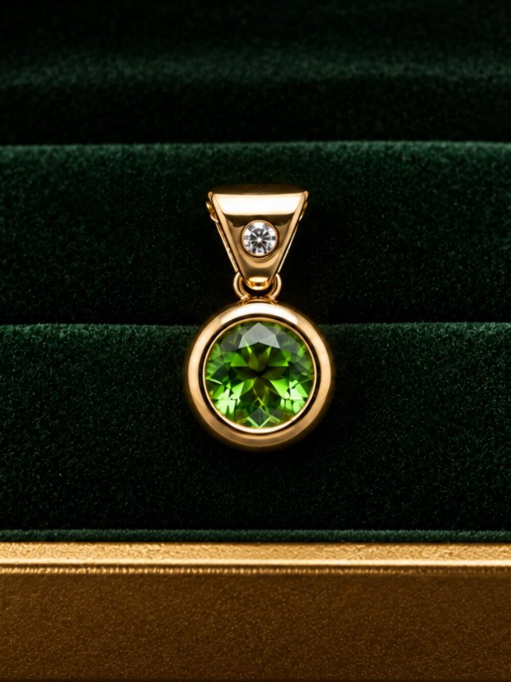 💎💚Beautiful Vintage 14K Gold Bezel-Set Peridot & Diamond Estate Pendant Charm